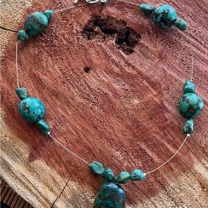 Turquoise Beaded Necklace Sterling Silver Toggle VTG Artisan Statement Jewelry